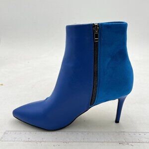 Blue Women's Casual Patchwork Ankle Boots High Heels Pointed Toe Winter Booties